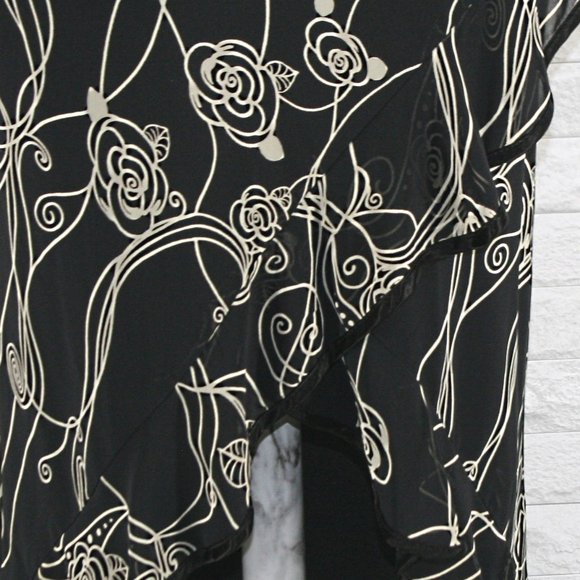 Vintage Y2K RAMPAGE Dress Black Beige Floral Ruffle Cocktail Party Dress Size 3 - Picture 8 of 9